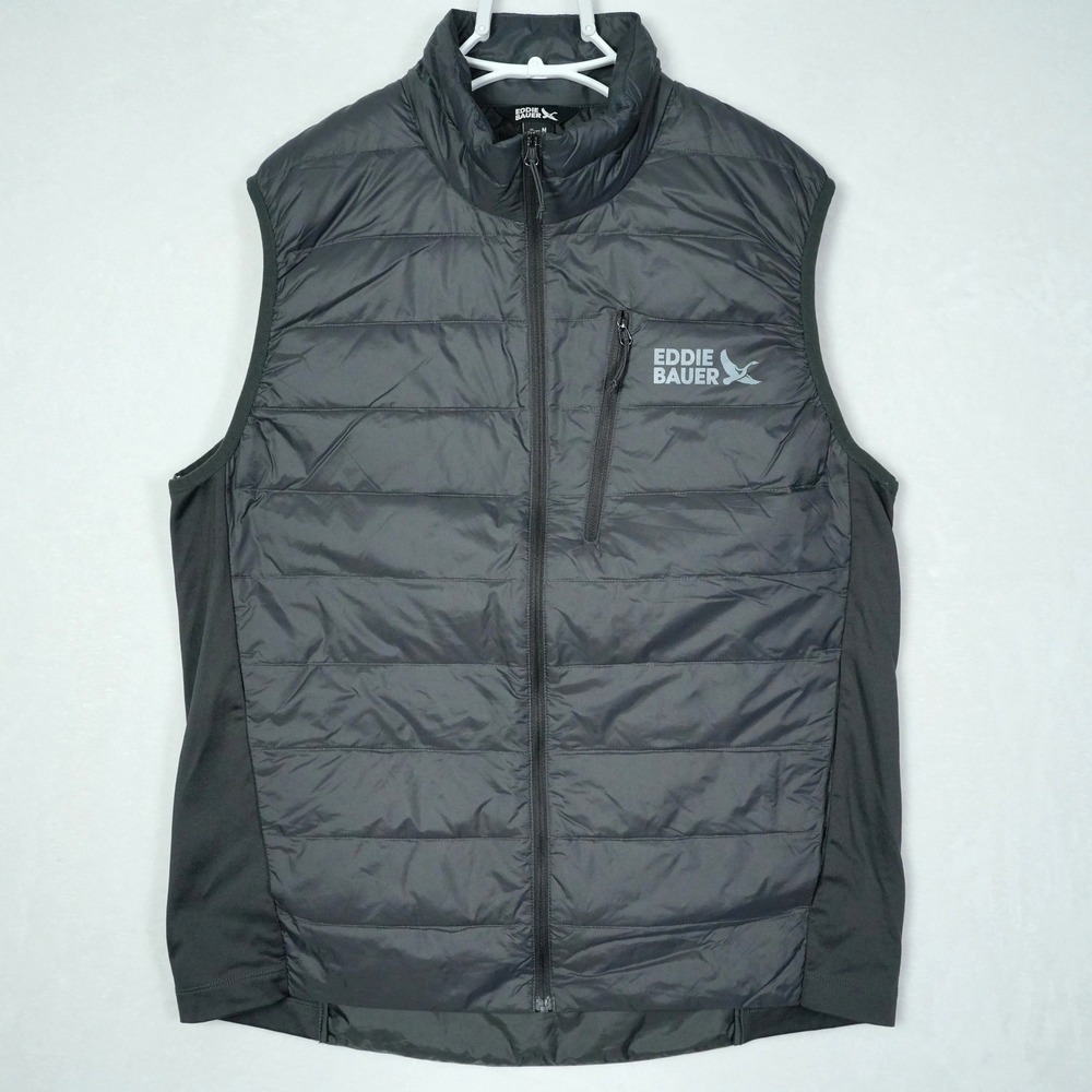 Eddie Bauer Mens Puffer Vest Gray 550 Down Fill Stretch Side Panels Medium